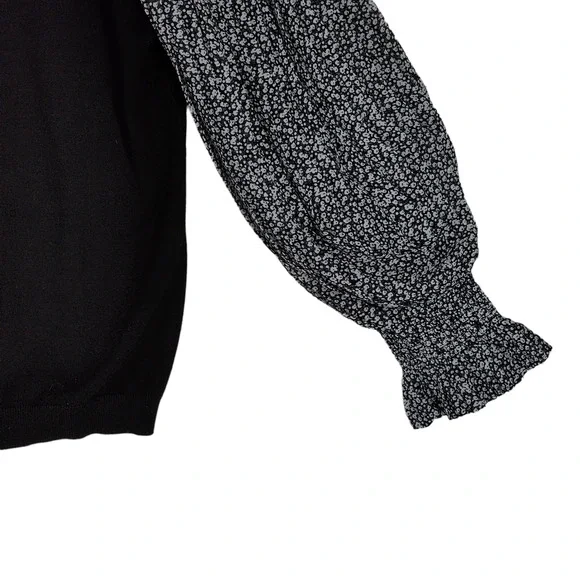 Adrianna Papell M Womens Bishop‎ Sleeve Sweater sMixed Media Black White Floral - Picture 12 of 12